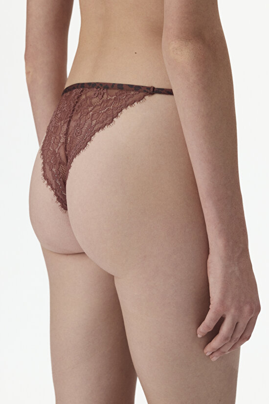 Brown Printed Micro Lace Triangle Bra - 2