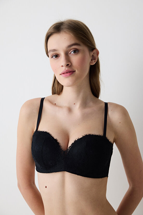 Push Up Lace Black  Strapless Bra - 1