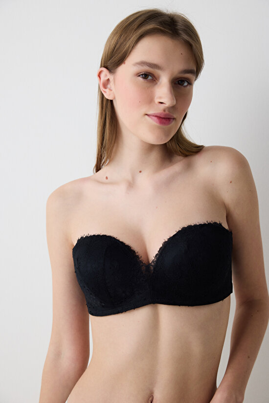 Push Up Lace Dantel Siyah Straplez Sütyen Push Up Lace Dantel Siyah Straplez Sütyen - 3