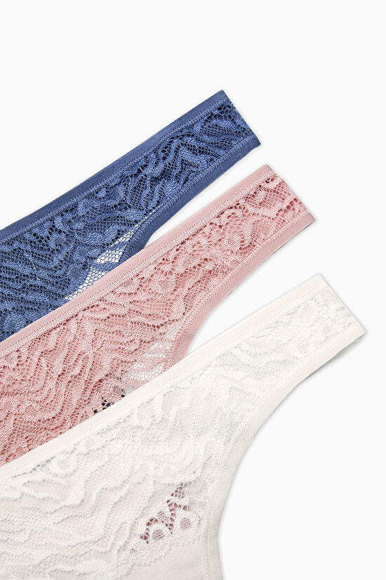 Essentials Lace Detailed 3lü Çok Renkli Tanga Külot - 9