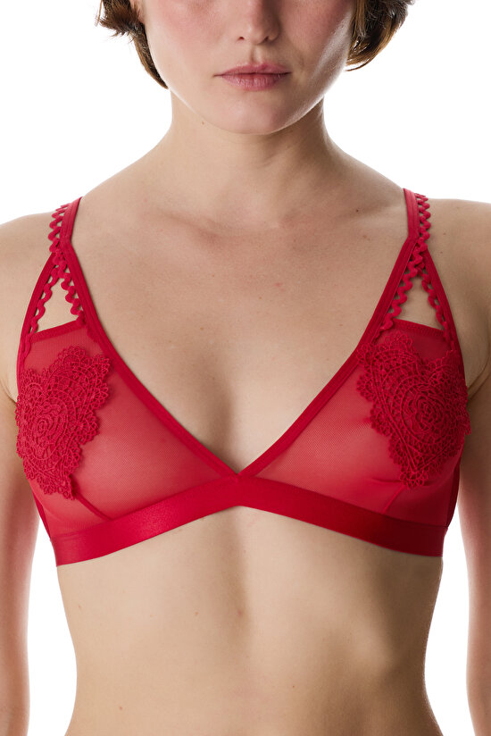 Red Triangle Heart Broderie Bra - 3