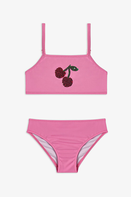Light Pink Girls Cherry Halter Bikini Set - 1