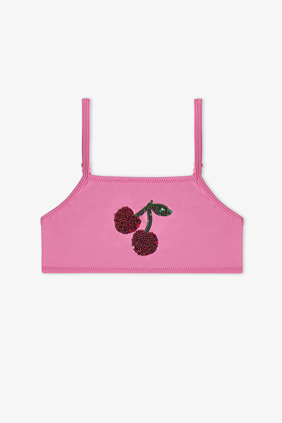 Light Pink Girls Cherry Halter Bikini Set - 2