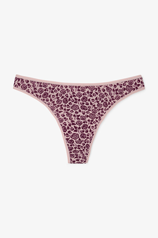 Floral Patterned Quiet Rose Normal Waist 3in1 Cotton Thong - 6