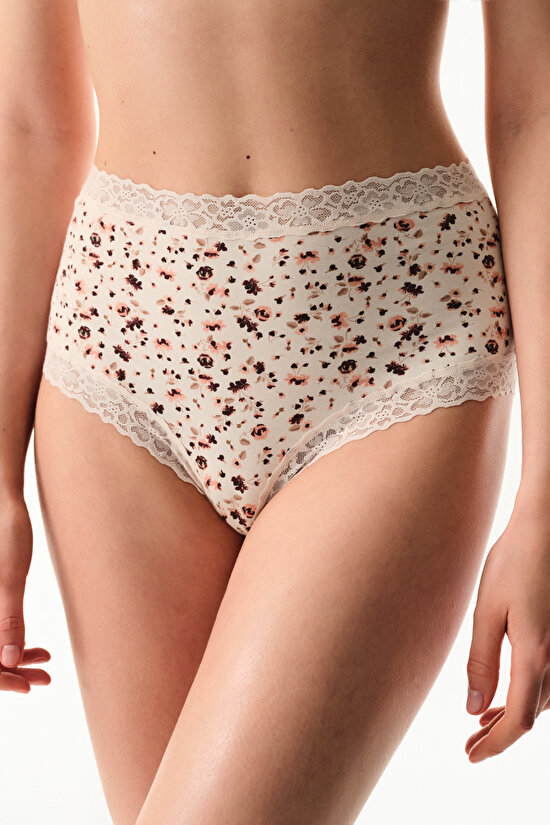 Krema Pembesi Comfy Pamuklu Yüksek Bel Slip Külot - 1