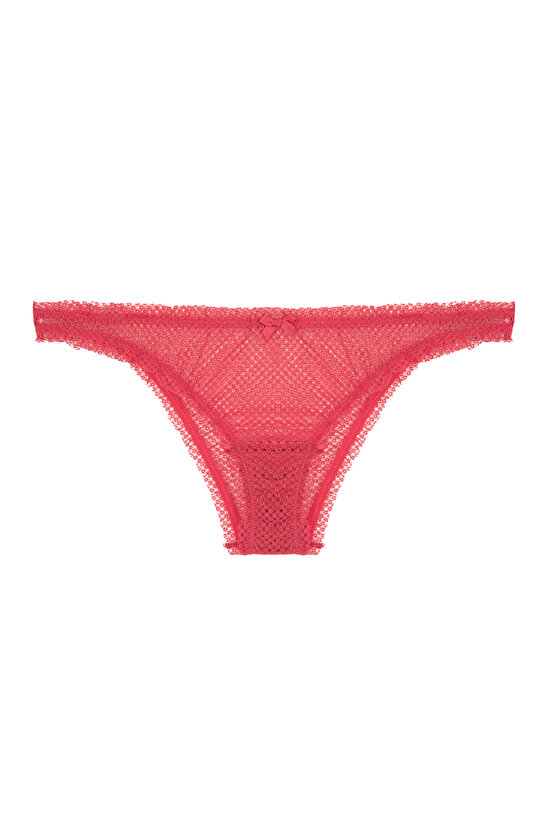 Shiny Red Shiny Lace Brazilian Panties - 3