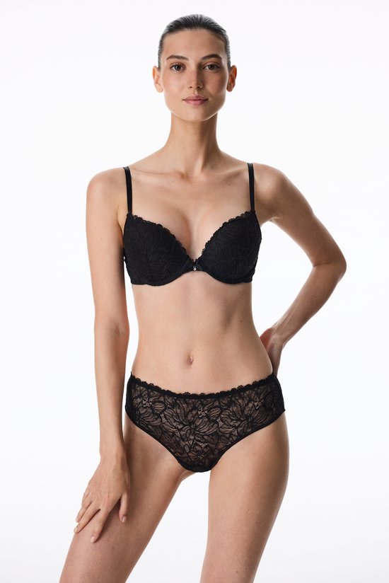 Black Lol Lace Push Up Padded Bra - 2