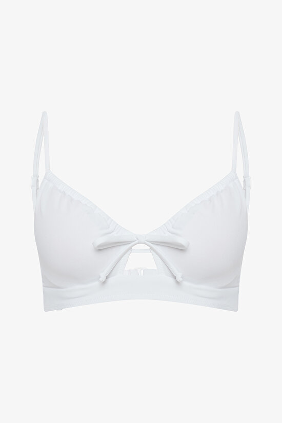 Beyaz Front Opening  Balenli Bikini Üst - 5