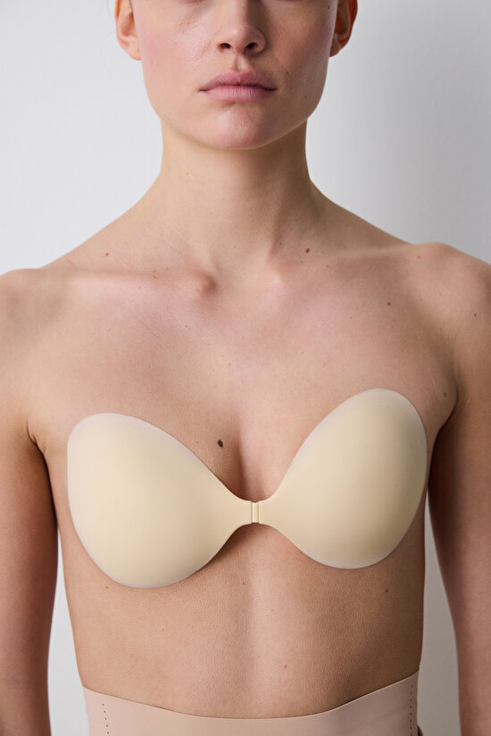 Beige Thin Non-Padded Silicone Bra - 1