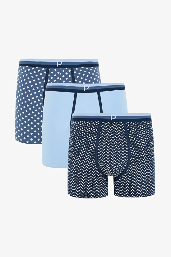 Açık Mavi Erkek Geometrik Desenli 3'lü Boxer Açık Mavi Erkek Geometrik Desenli 3'lü Boxer - 1