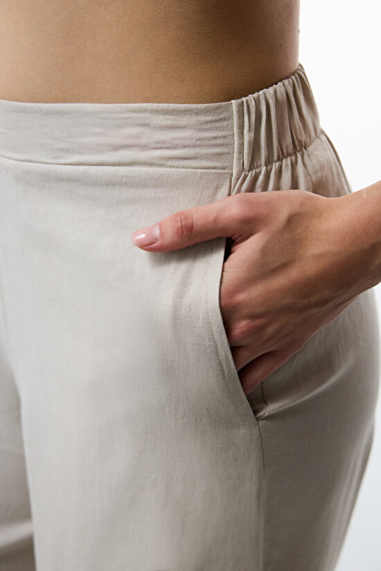 Taş Rengi Luna Keten Uzun Pantolon - 3