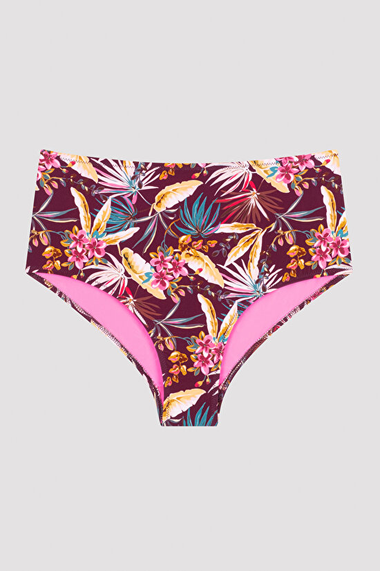 Çok Renkli Bali Çiçek Desenli Yüksek Bel Bikini Altı - 1