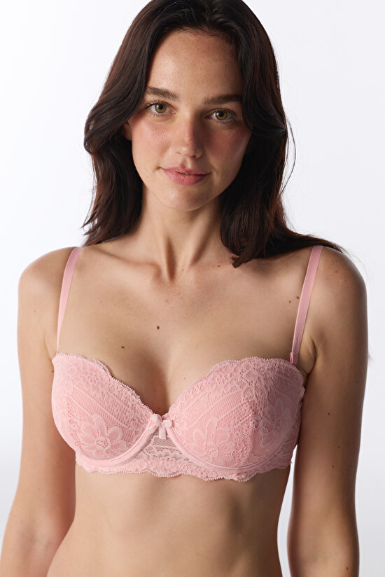 Pembe Angelic Dantel Pedli Push Up Sütyen - 1