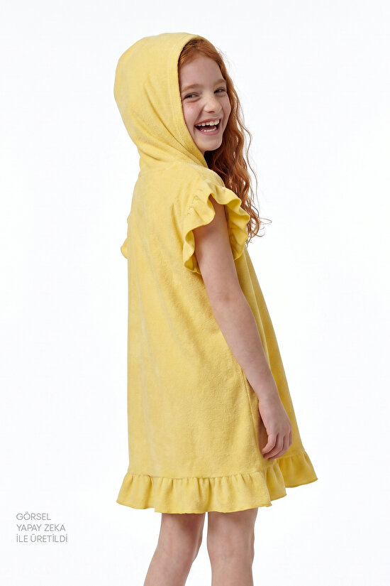 Sarı Kız Çocuk Yellow Frill Towel Kaftan - 2