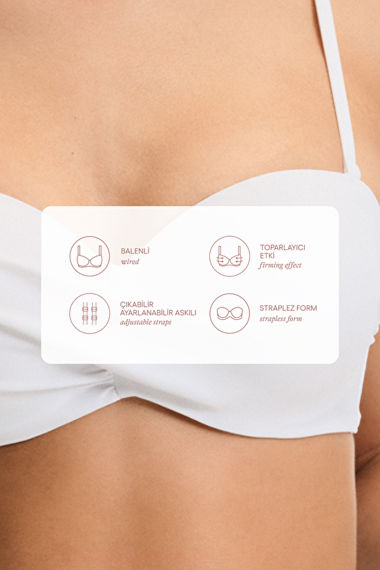 Beyaz Straplez Cup Bikini Üstü - 10
