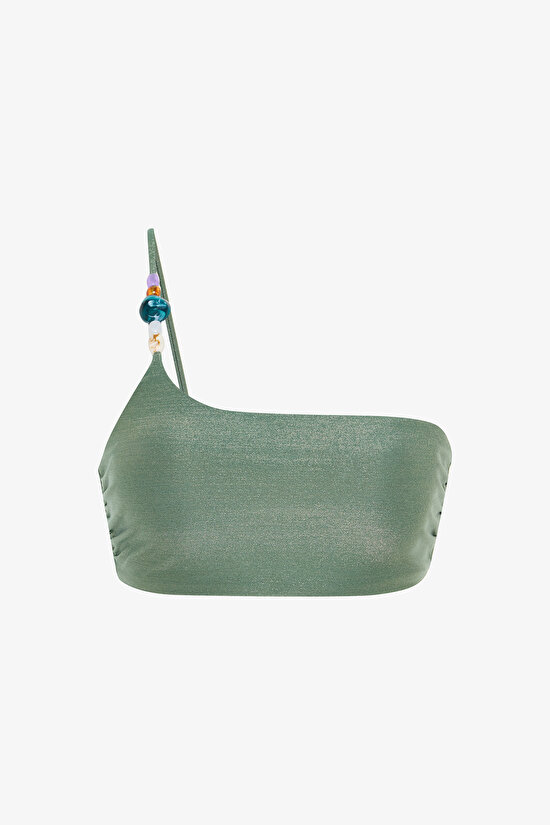 Yeşil Boncuklu Tek Omuz Bikini Üstü - 6