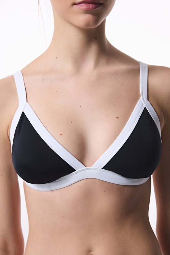 Siyah Gina Çıkarılabilir Kaplı Üçgen Bikini Üstü - 3