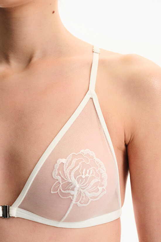 Kırık Beyaz Broidery Üçgen Sütyen - 3