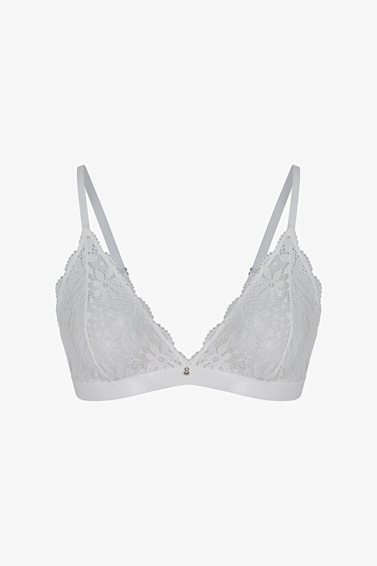 Kırık Beyaz Lace Dantel Üçgen Sütyen - 1