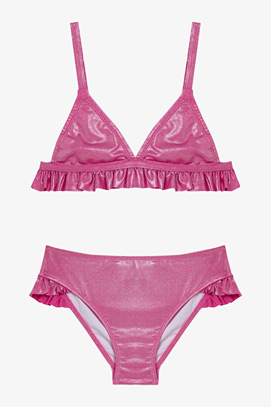 Girls Shiny Triangle Pink Bikini Set - 1