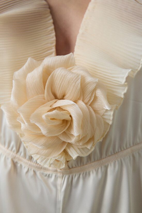 Saten Volan Rose Teddy Krem Bodysuit - 4