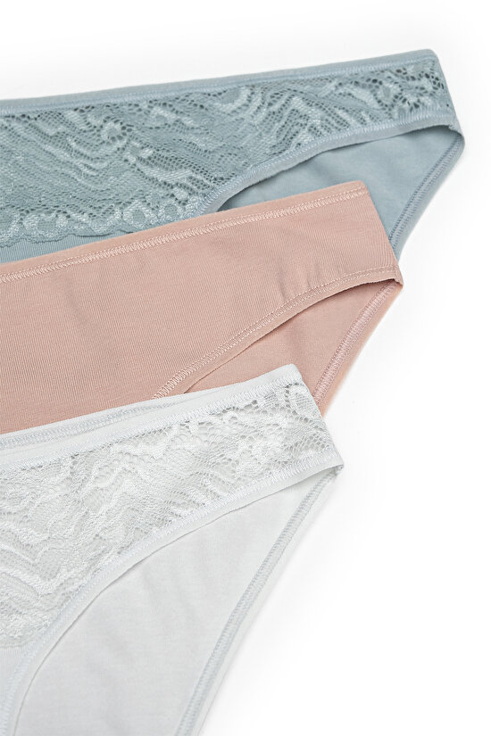 Leaf Tones Dantel Detaylı Pamuklu 3lü Çok Renkli Slip Külot - 5