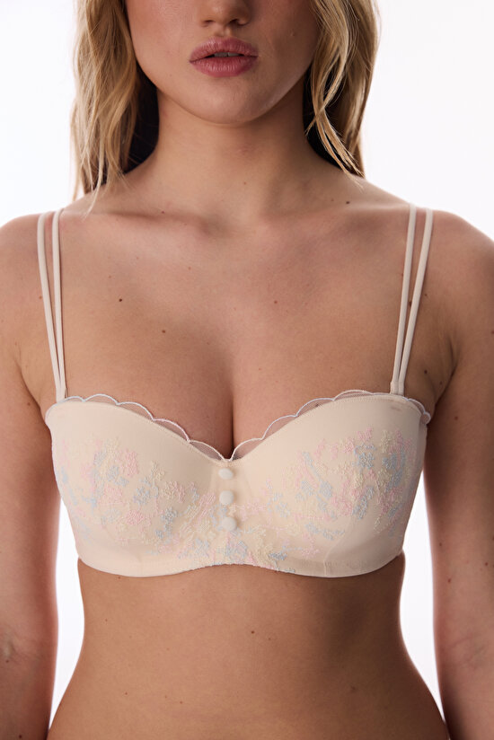 Beige Lotus Strapless Broderie Bra - 3