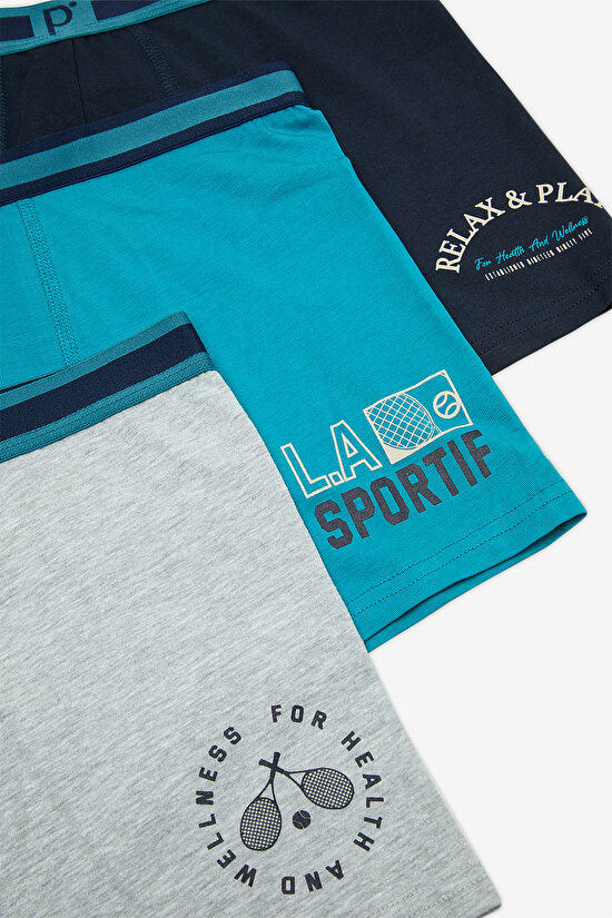 Erkek Pamuklu Slogan 3lü Çok Renkli Boxer - 5