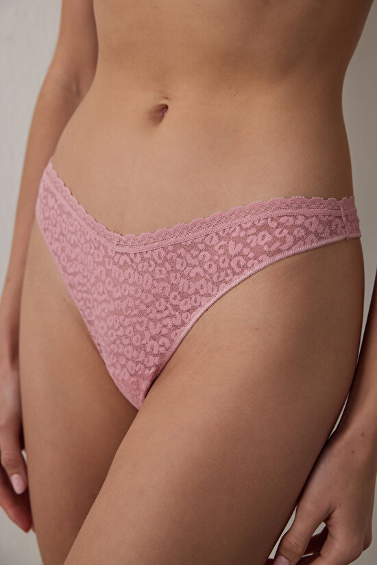 Lila Easy Lace Dantel V Model Tanga Külot - 1