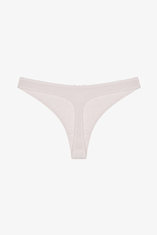 Kırık Beyaz Saten Çiçekli Tanga - 2