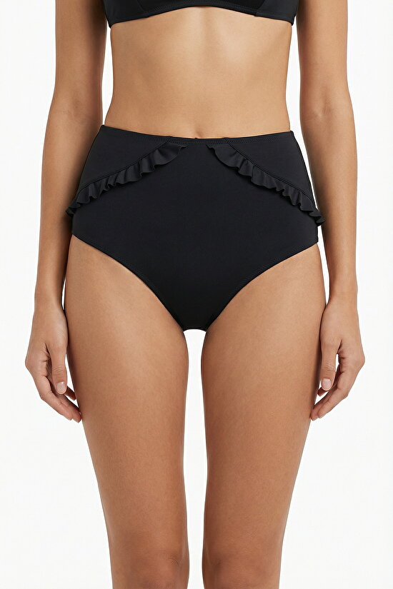 Siyah New High Ruffle Bikini Altı - 1