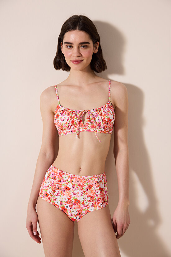 Scarlett Ruffle Yüksek Bel Dokulu Çok Renkli Bikini Altı - 5