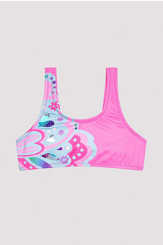 Girls Shiny Pink Butterfly Halter Neck Bikini Set - 2