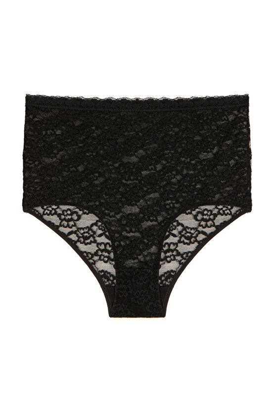 Beauty Dantelli Yüksek Bel Siyah Slip Külot - 5