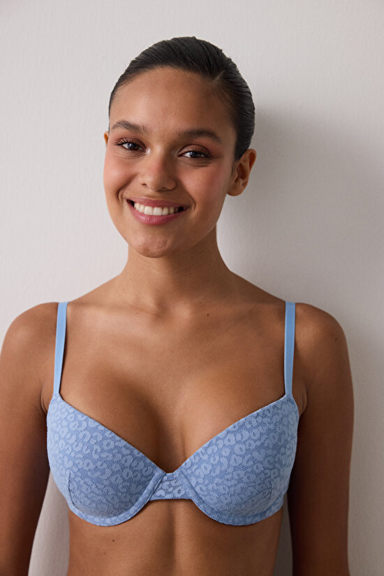 Mavi Daylift Çiçekli Dantelli Balenli Dolgusuz Toparlayıcı Sütyen - 4