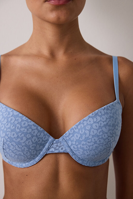 Mavi Daylift Çiçekli Dantelli Balenli Dolgusuz Toparlayıcı Sütyen - 5