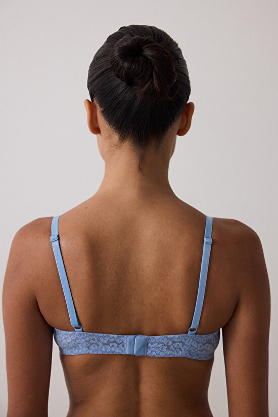 Mavi Daylift Çiçekli Dantelli Balenli Dolgusuz Toparlayıcı Sütyen - 6