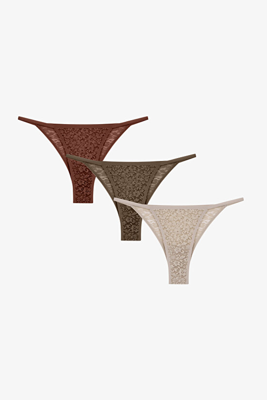 Leaf Tones 3-Pack Lace Brazilian Briefs - 1