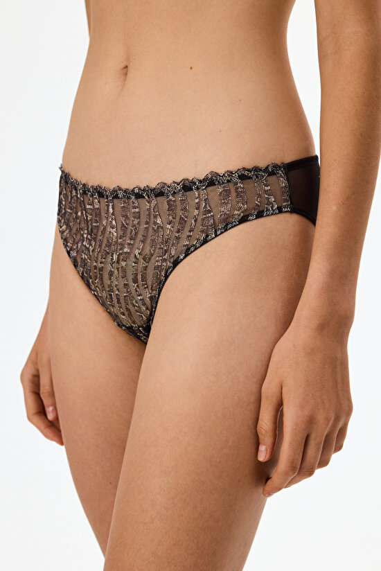 Chocolate Brown Broiderie Snake Print Slip Briefs - 1