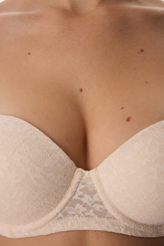 Bej Pop Up Destekli Lace Dantel Sütyen - 6