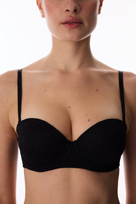 Siyah Pop Up Destekli Lace Dantel Sütyen - 3