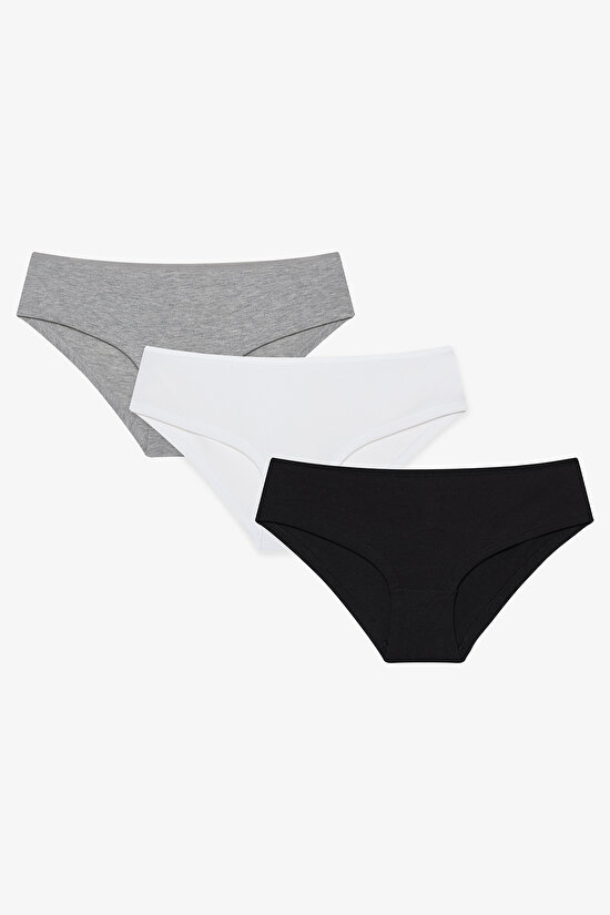 Siyah Beyaz Gri Fresh Hipster Paket 3'lü Külot - 1