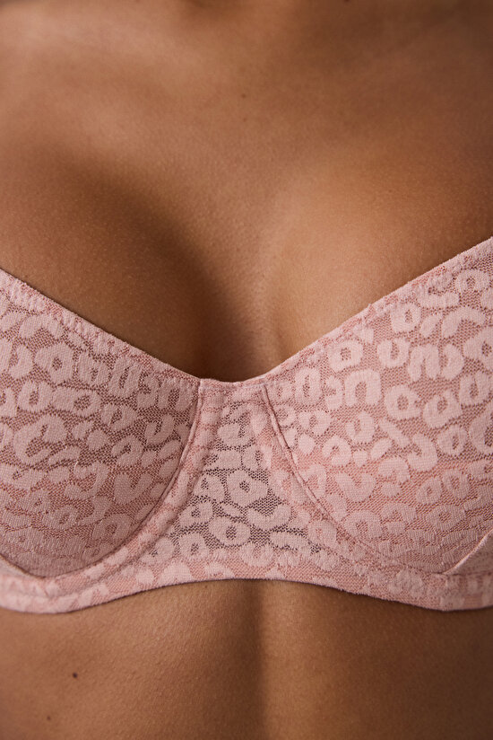 Gül Kurusu Valeria Çiçek Desenli Dantelli Balenli Dolgusuz Toparlayıcı Sütyen - 4