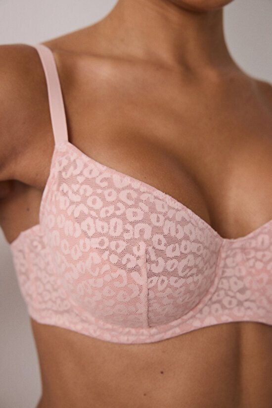 Gül Kurusu Valeria Çiçek Desenli Dantelli Balenli Dolgusuz Toparlayıcı Sütyen - 5