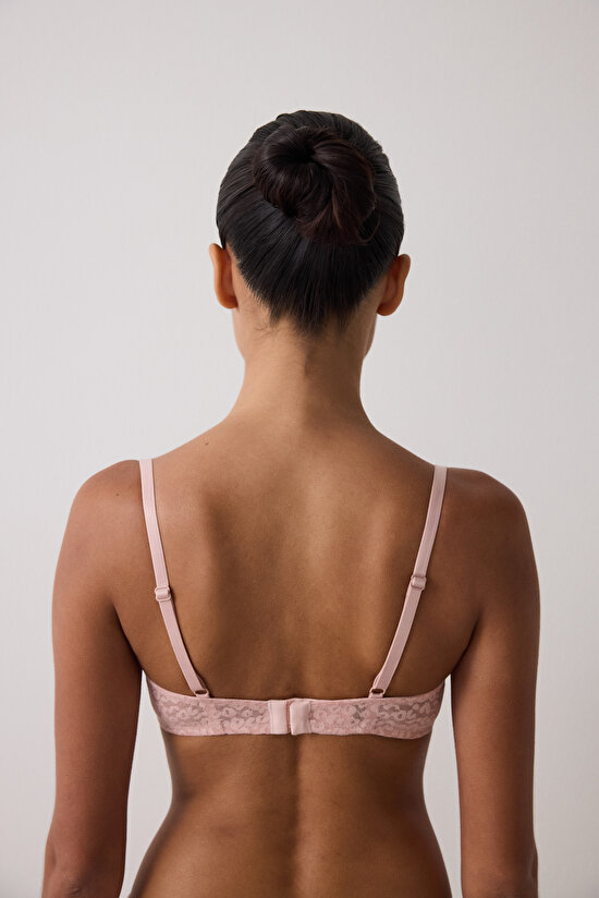 Gül Kurusu Valeria Çiçek Desenli Dantelli Balenli Dolgusuz Toparlayıcı Sütyen - 6