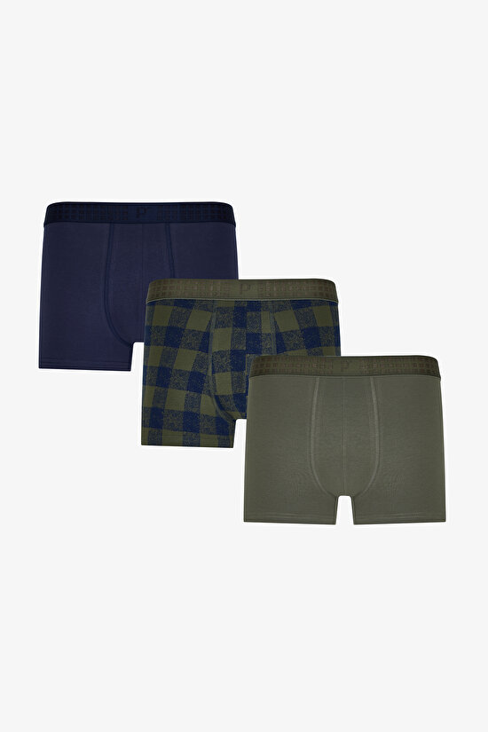 Erkek Kareli Ekoseli 3'lü Boxer - 1