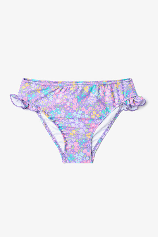 Kız Çocuk Pretty Flowers Çiçekli Fırfırlı Üçgen Bikini Takımı - 3