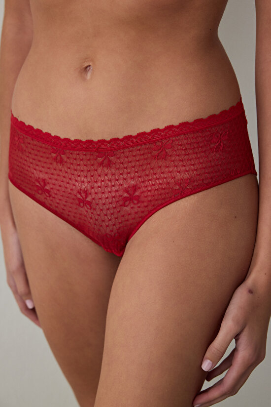 Kırmızı Easy Lace V Shape Brazilian Külot - 1