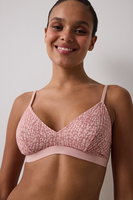 Açık Gül Kurusu Zebra Desenli Balensiz Dolgusuz Üçgen Sütyen - 3