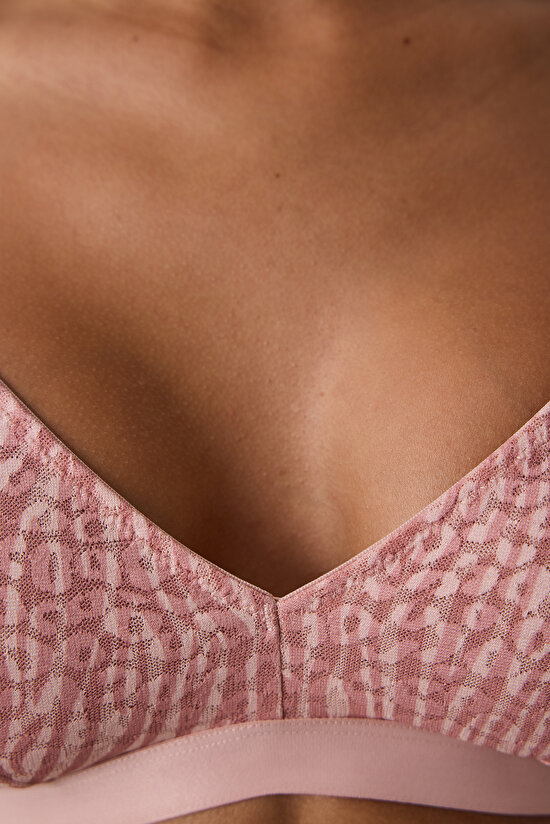 Açık Gül Kurusu Zebra Desenli Balensiz Dolgusuz Üçgen Sütyen - 4